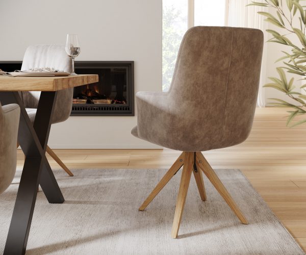 Otočná židle Willa-Flex s područkami Taupe Vintage Dřevěný rám úhlový 180° otočný - Image 3
