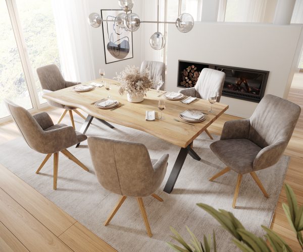Otočná židle Willa-Flex s područkami Taupe Vintage Dřevěný rám úhlový 180° otočný - Image 5