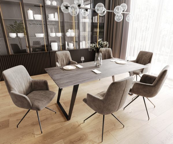 Otočná židle Willa-Flex s područkami Taupe Vintage Cross Frame Conical Black 180° Swivel - Image 5