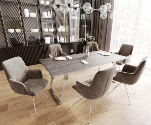 Otočná židle Willa-Flex s područkami Taupe Vintage Cross Frame Conical Stainless Steel 180° Swivel - Image 5