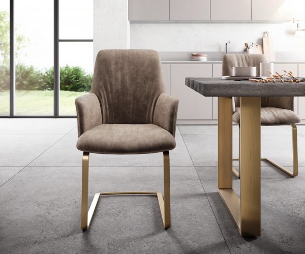 Houpací židle Willa-Flex s područkami Taupe Vintage Cantilever Flat Gold - Image 2