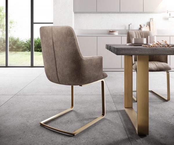Houpací židle Willa-Flex s područkami Taupe Vintage Cantilever Flat Gold - Image 3