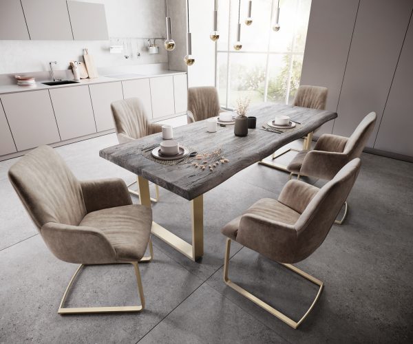 Houpací židle Willa-Flex s područkami Taupe Vintage Cantilever Flat Gold - Image 5