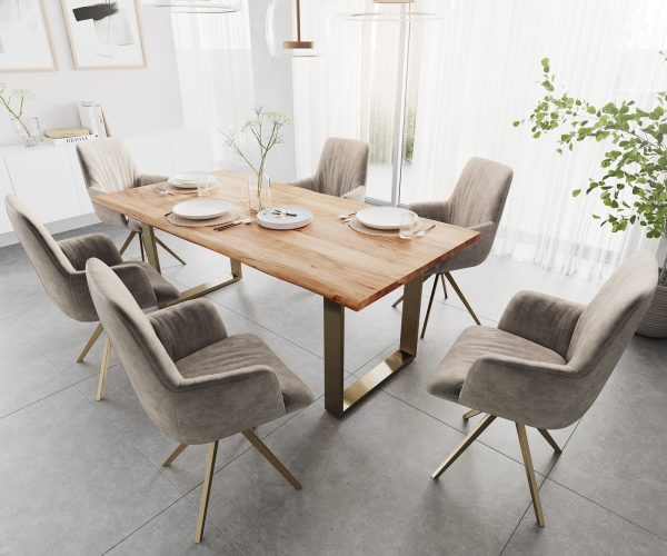 Otočná židle Willa-Flex s područkami taupe vintage křížový rám hranatý zlatý 180° otočný - Image 5