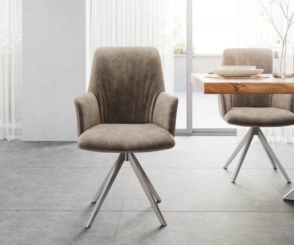 Otočná židle Willa-Flex s područkami příčný rám lemovaný nerezovou ocelí mikrovlákno taupe otočné o 180° - Image 2