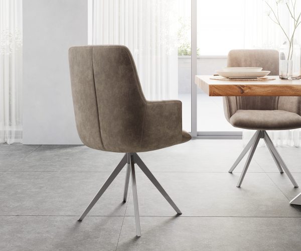 Otočná židle Willa-Flex s područkami příčný rám lemovaný nerezovou ocelí mikrovlákno taupe otočné o 180° - Image 3