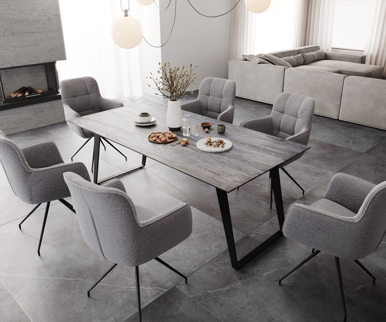 Otočná židle Juno-Flex s područkami Světle šedá texturovaná tkanina Křížová základna kuželová černá Otočná o 180° - Obrázek 5