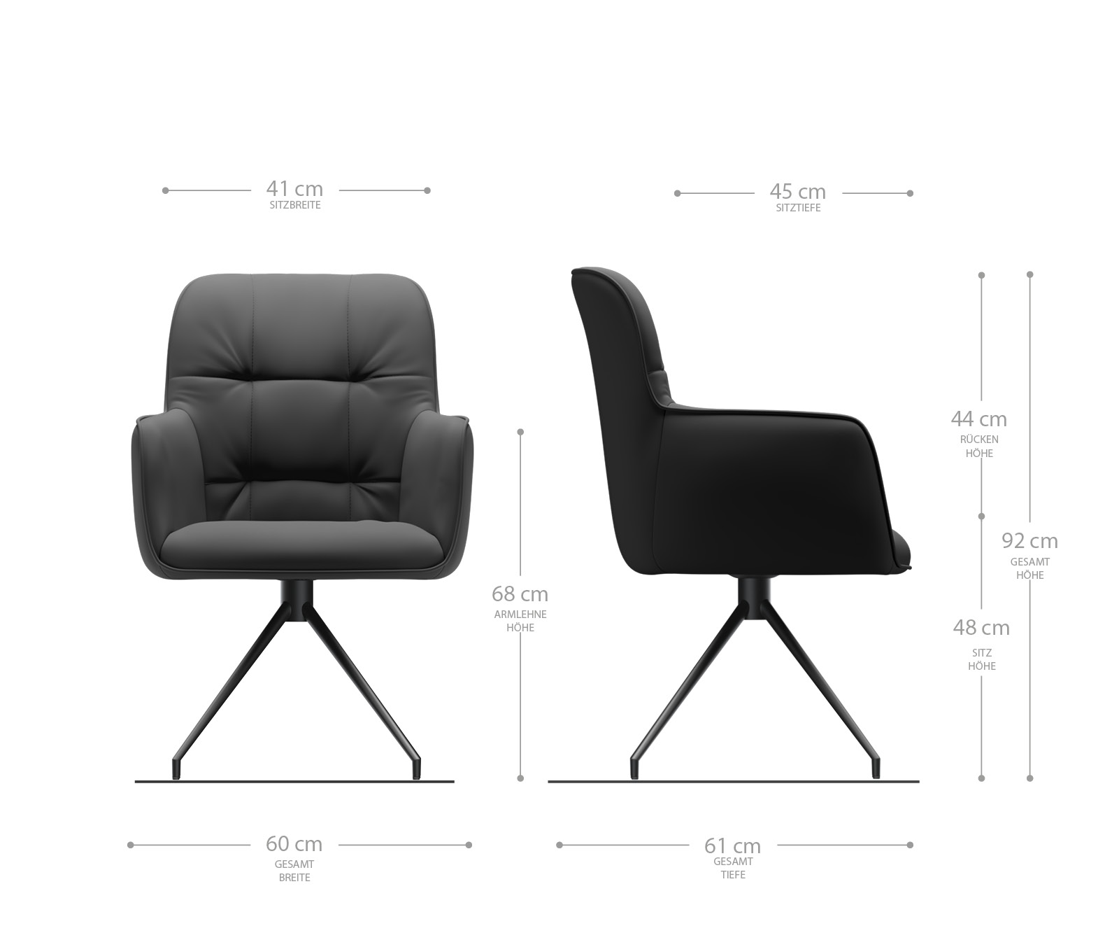 Otočná židle Juno-Flex s područkami Světle šedá texturovaná tkanina Křížová základna kuželová černá Otočná o 180° - Obrázek 6