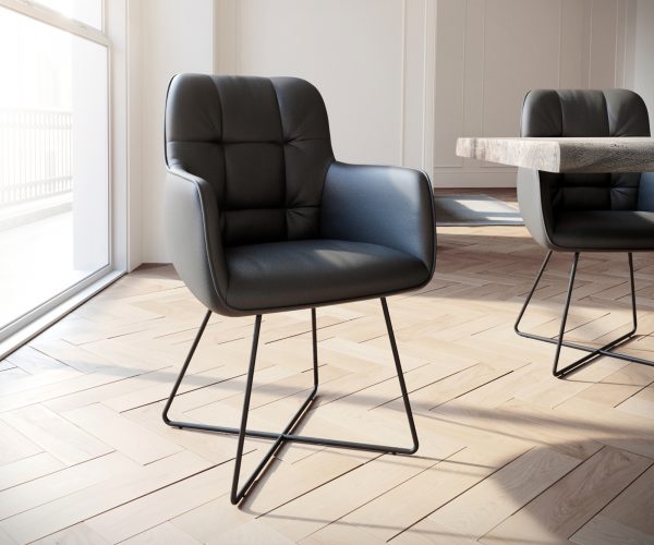 Křeslo Juno-Flex z pravé kůže Black X-frame Black