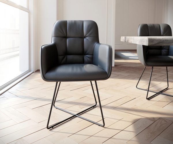 Křeslo Juno-Flex z pravé kůže Black X-frame Black - Image 2
