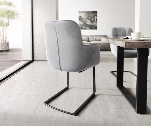 Jídelní židle Juno-Flex s područkami Velvet Grey Cantilever Flat Black - Image 3