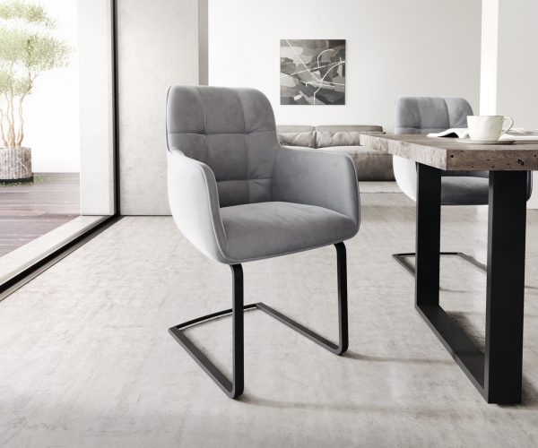 Jídelní židle Juno-Flex s područkami Velvet Grey Cantilever Flat Black