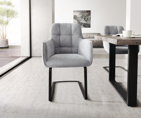 Jídelní židle Juno-Flex s područkami Velvet Grey Cantilever Flat Black - Image 2