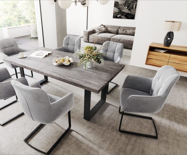 Jídelní židle Juno-Flex s područkami Velvet Grey Cantilever Flat Black - Image 5