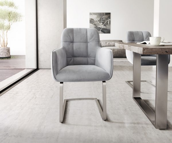 Jídelní židle Juno-Flex s područkami Velvet Grey Cantilever Flat Stainless Steel - Obrázek 2