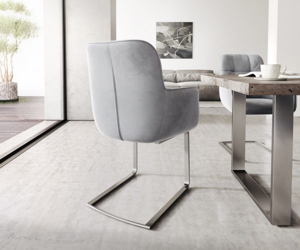 Jídelní židle Juno-Flex s područkami Velvet Grey Cantilever Flat Stainless Steel - Obrázek 3