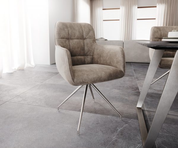 Otočná židle Juno-Flex s područkami Taupe Vintage Cross Frame Tapered Stainless Steel 180° Swivel