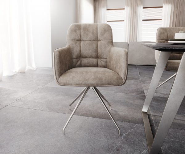Otočná židle Juno-Flex s područkami Taupe Vintage Cross Frame Tapered Stainless Steel 180° Swivel - Image 2