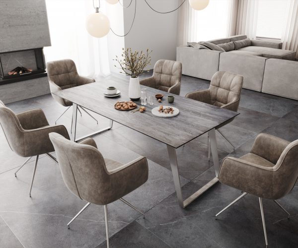 Otočná židle Juno-Flex s područkami Taupe Vintage Cross Frame Tapered Stainless Steel 180° Swivel - Image 5