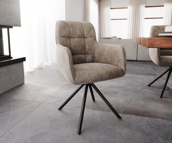 Otočná židle Juno-Flex s područkami Taupe Vintage Cross Frame Round Black 180° Swivel