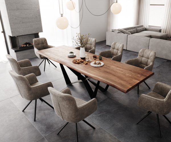 Otočná židle Juno-Flex s područkami Taupe Vintage Cross Frame Round Black 180° Swivel - Image 5