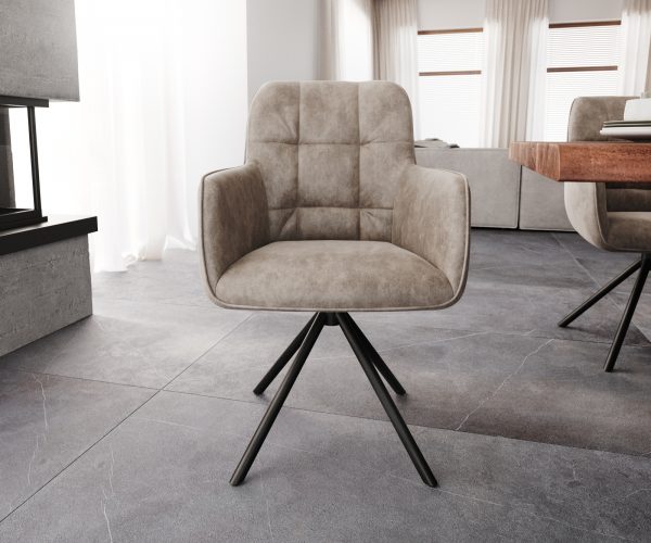 Otočná židle Juno-Flex s područkami Taupe Vintage Cross Frame Round Black 180° Swivel - Image 2
