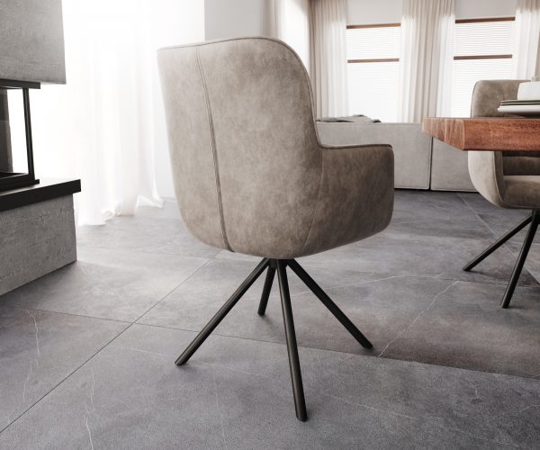 Otočná židle Juno-Flex s područkami Taupe Vintage Cross Frame Round Black 180° Swivel - Image 3
