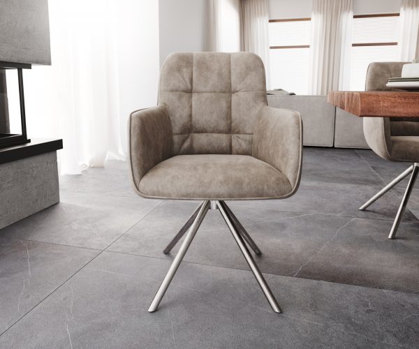 Otočná židle Juno-Flex s područkami Taupe Vintage Cross Base Round z nerezové oceli otočná o 180° - Image 2