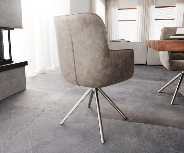 Otočná židle Juno-Flex s područkami Taupe Vintage Cross Base Round z nerezové oceli otočná o 180° - Image 3