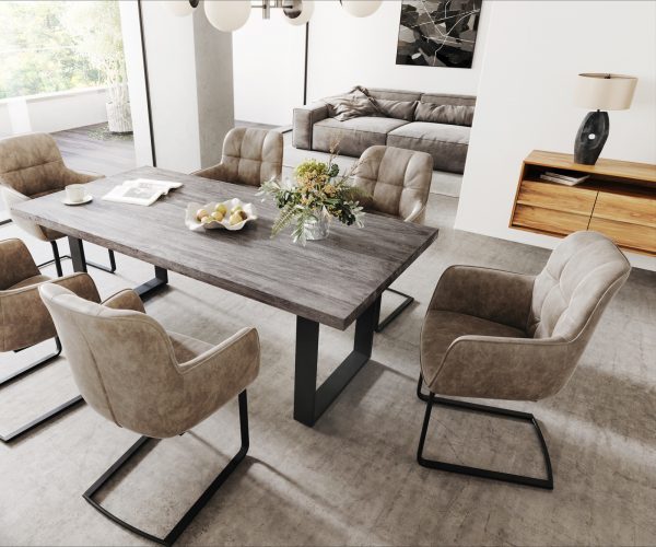 Jídelní židle Juno-Flex s područkami Taupe Vintage Cantilever Flat Black - Image 5