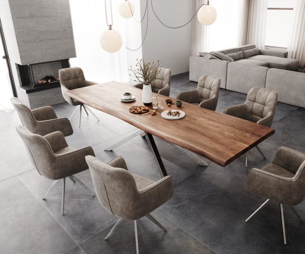 Otočná židle Juno-Flex s područkami Taupe Vintage Cross Base Wide Stainless Steel 360° Swivel - Image 5