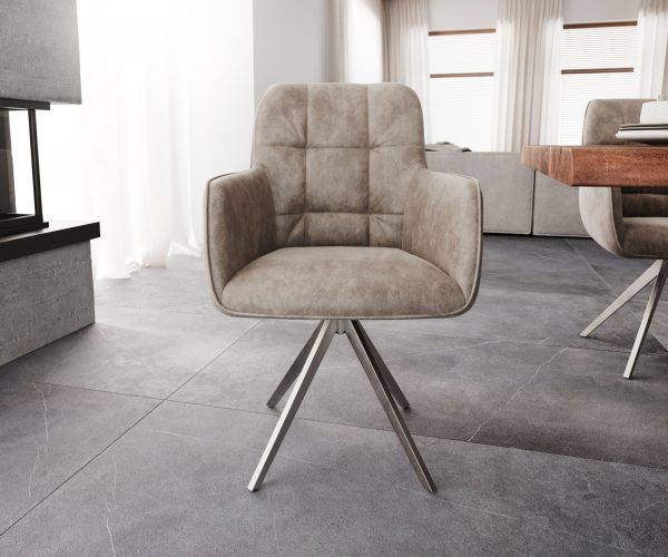Otočná židle Juno-Flex s područkami Taupe Vintage Cross Base Wide Stainless Steel 360° Swivel - Image 2