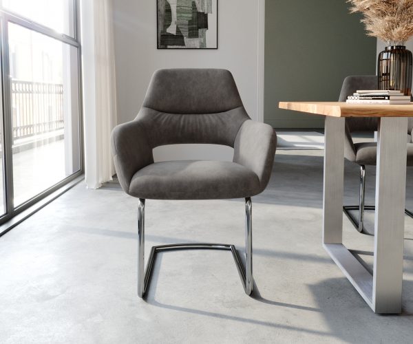 Houpací židle Yago-Flex s područkami Anthracite Vintage Cantilever Round Chrome - Image 2