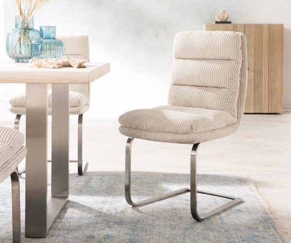 Otočná židle Abelia-Flex Cord Beige Cantilever Flat Stainless Steel