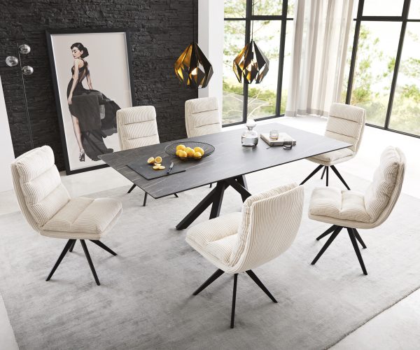 Otočná židle Abelia-Flex Cord Beige Cross Frame Edged Black 180° Swivel - Image 6