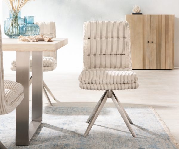 Otočná židle Abelia-Flex Cord Beige Cross Frame Edged Stainless Steel 180° Swivel - Image 2