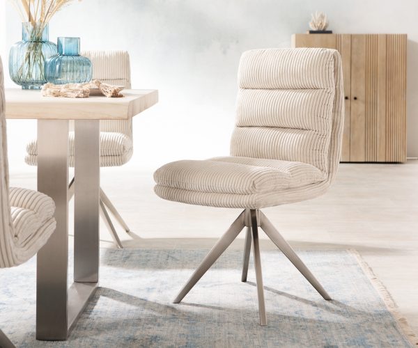 Otočná židle Abelia-Flex Cord Beige Cross Frame Edged Stainless Steel 180° Swivel