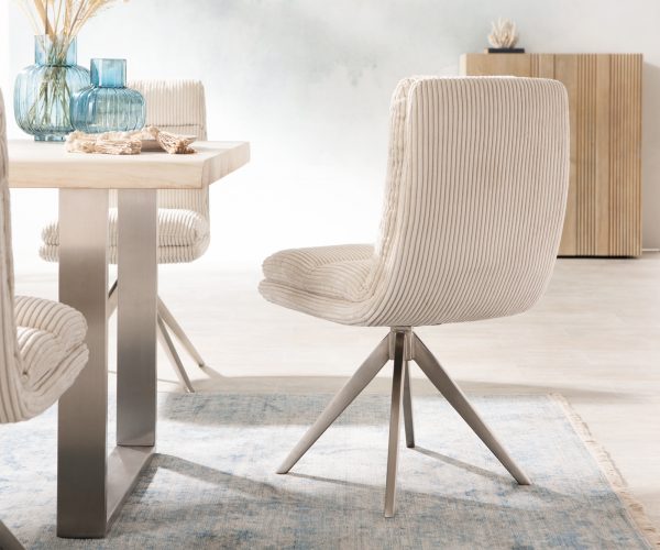 Otočná židle Abelia-Flex Cord Beige Cross Frame Edged Stainless Steel 180° Swivel - Image 3