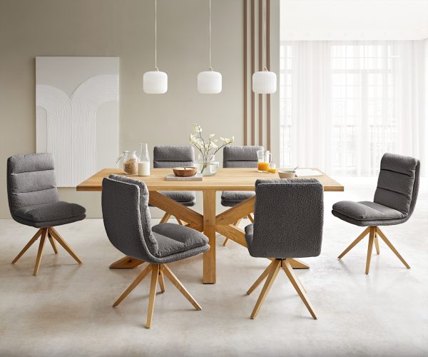 Otočná židle Abelia-Flex Bouclé Grey Dřevěný rám úhlový 180° otočný - Image 6