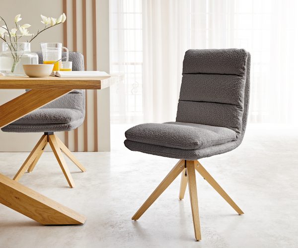 Otočná židle Abelia-Flex Bouclé Grey Dřevěný rám úhlový 180° otočný