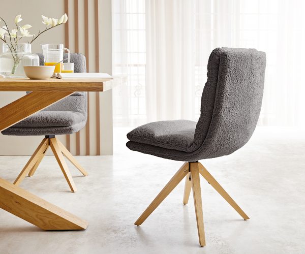 Otočná židle Abelia-Flex Bouclé Grey Dřevěný rám úhlový 180° otočný - Image 3