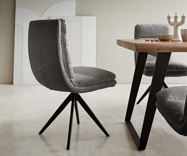 Otočná židle Abelia-Flex křížová podnož zaoblená otočná bouclé šedá - Image 3