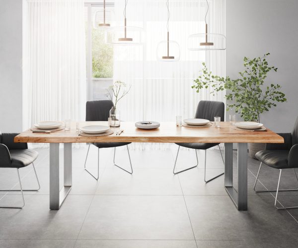 Jídelní stůl Edge 260x100 XL akácie přírodní nerezová ocel úzká podnož - Image 2