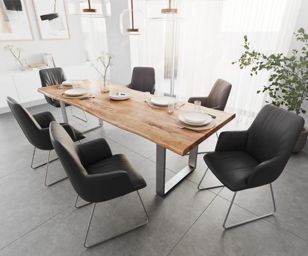 Jídelní stůl Edge 260x100 XL akácie přírodní nerezová ocel úzká podnož - Image 7