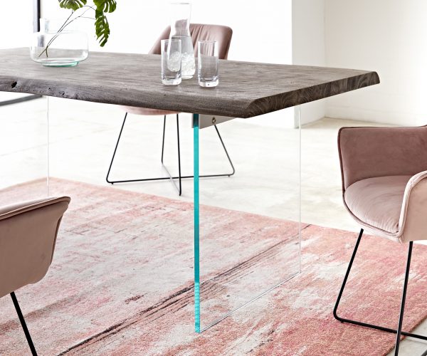 Jídelní stůl Edge 200x100 cm akácieové platinové skleněná podnož nepravidelná hrana - Image 4