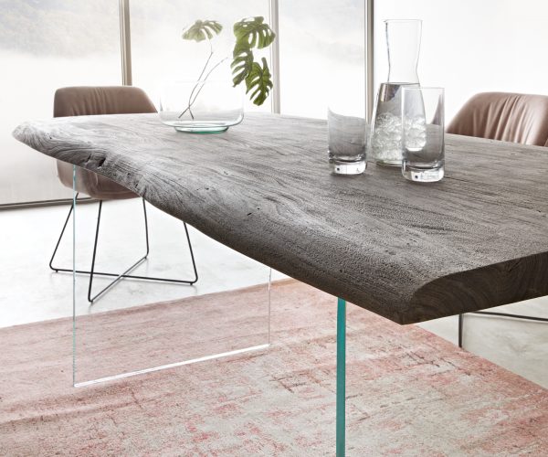 Jídelní stůl Edge 200x100 cm akácieové platinové skleněná podnož nepravidelná hrana - Image 5