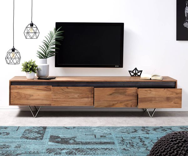 TV stolek Stonegrace 200 cm akácie přírodní břidlice 4 zásuvky - Image 4