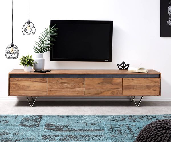TV stolek Stonegrace 200 cm akácie přírodní břidlice 4 zásuvky - Image 2