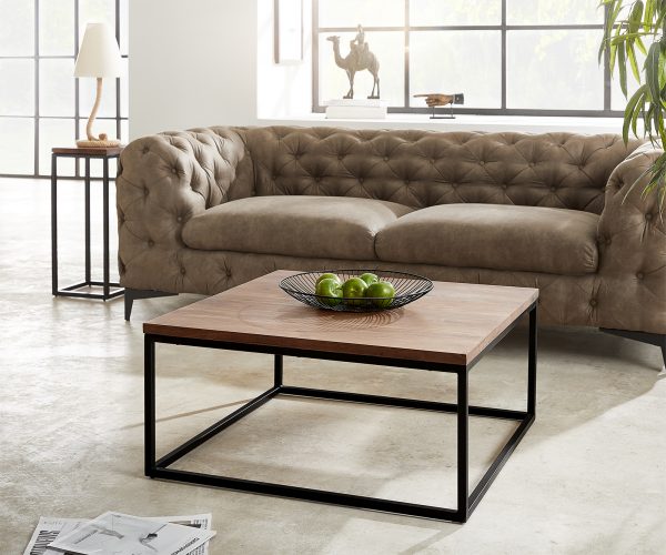 Konferenční stolek Tatius 80x80 cm akácie hnědá industriální styl