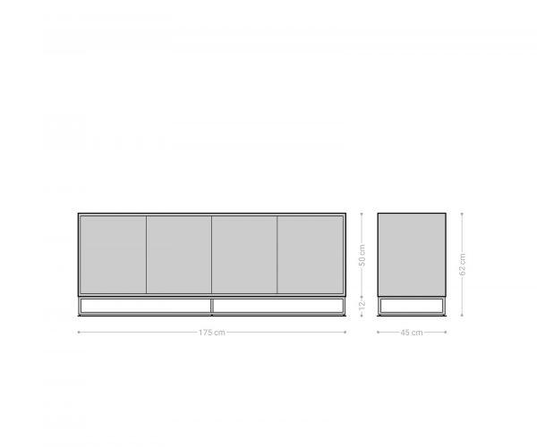 Příborník Famke 175x45 cm exotické dřevo rybí kost černá podnož 4 dvířka - Image 8